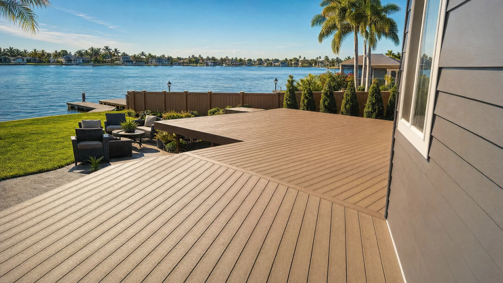 Custom deck overlooking the water