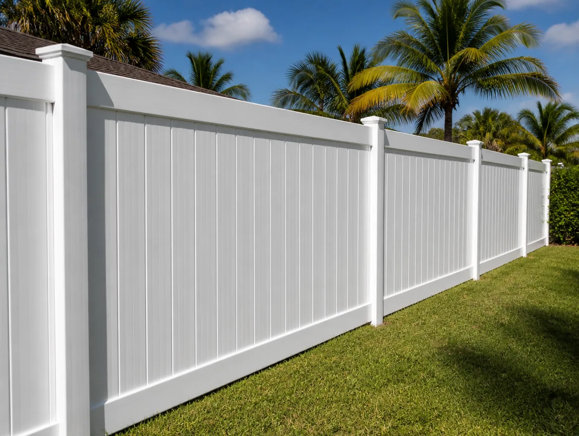 White vinyl privacy fence with flat-top panels